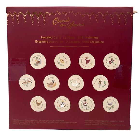 12 Days of Christmas Melamine Plate Set of 12 Salad Snack Plates NIB HOLIDAY - Picture 14 of 14